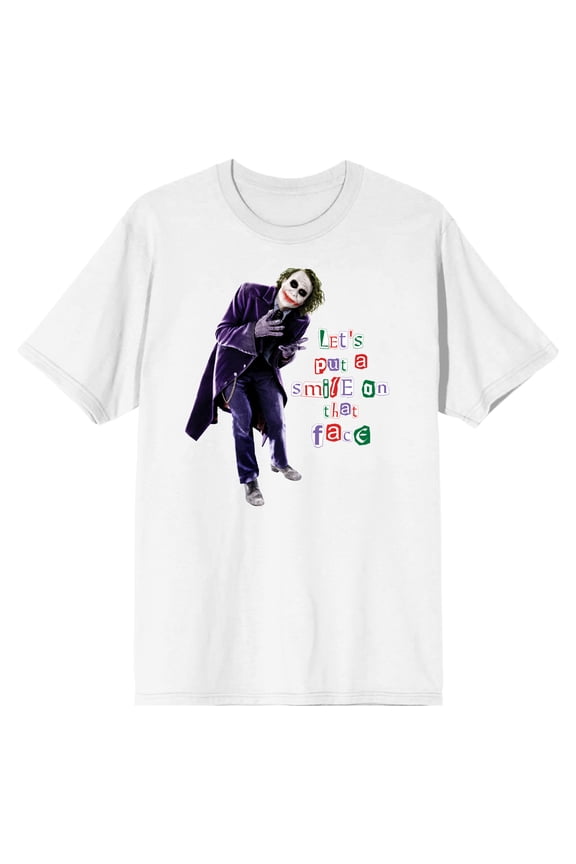 Men's White Joker Tee, Let's Put a Smile on that Face-L