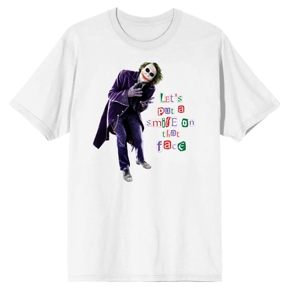 Men's White Joker Tee, Let's Put a Smile on that Face-XL
