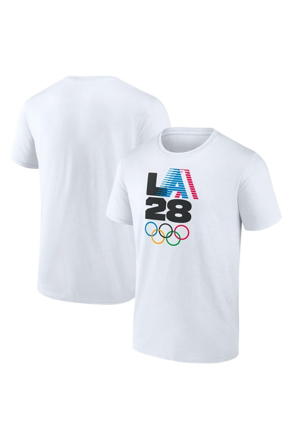 Men's White LA 2028 Summer Olympics Retro Stripe T-Shirt
