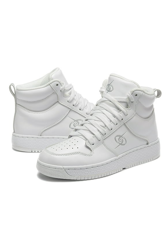 Men's White Leather High-Tops Lightweight Resilient Midsole, Sporty Versatility