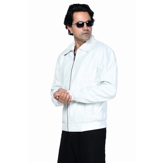 Men's White Leather Jacket
