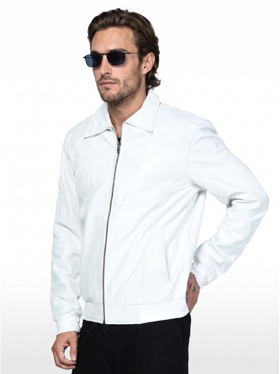 White Leather Bomber Outerwear Jackets (Men's)