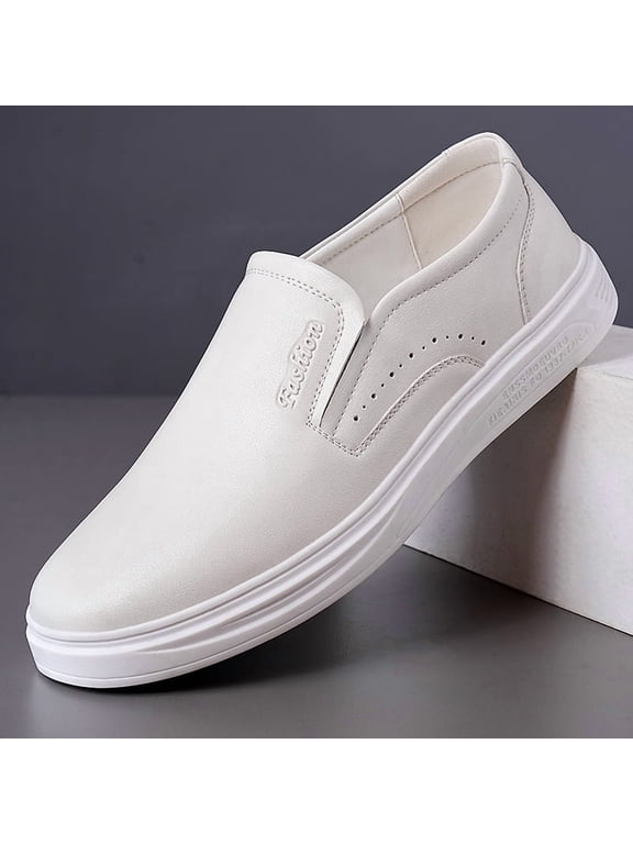 Men's White Leather Slip-On Platform Casual Loafers