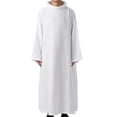 thumbnail image 1 of Men's White Long Robe, Standing Collar Clergy with Wide Sleeves, Halloween Priest Outfit, 1 of 9