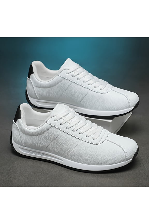 Men's White Low-Top Casual Sneakers - Versatile Lace-Up Design, Breathable PU Upper & Cushioned EVA Insole, Durable PVC Sole for All-Season Comfort - Minimalist Style for Casual Attire