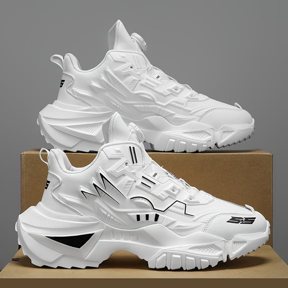 Men's White Low-Top Sneakers with Cushioned EVA Sole& Casual Attire - Low-Top Design (No Bulk) & Breathable Upper - All-Season Comfort Round Toe Casual Shoes, Cushioned Insole for, Outdoor