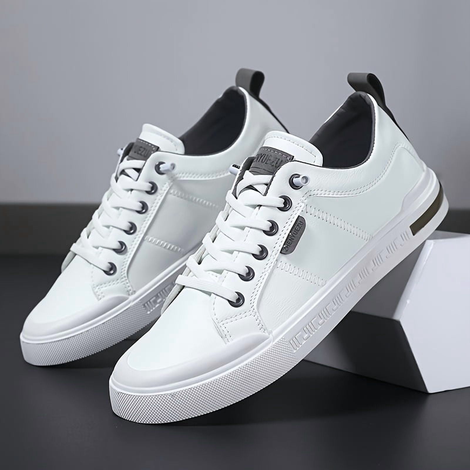 Men's White Low-Top Sneakers with Slip-On/Lightweight Hiking Walking Shoes Suitable for - Casual Wear, Commuting, Urban Outdoor - Solid Color，Lace-Up Closure - Breathable PU Upper & Durable PVC Sole