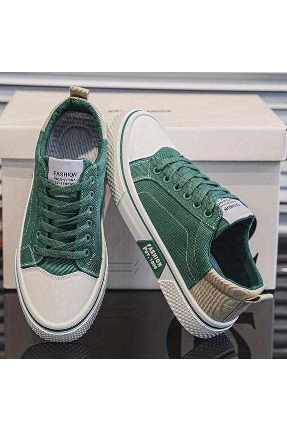 Men's & White Mid-Top Sneakers - Retro-Modern Canvas with PVC Sole & Cushioning, All-Terrain for Streetwear, Outdoor Activities - All-Season Round Toe Lace-Up Footwear