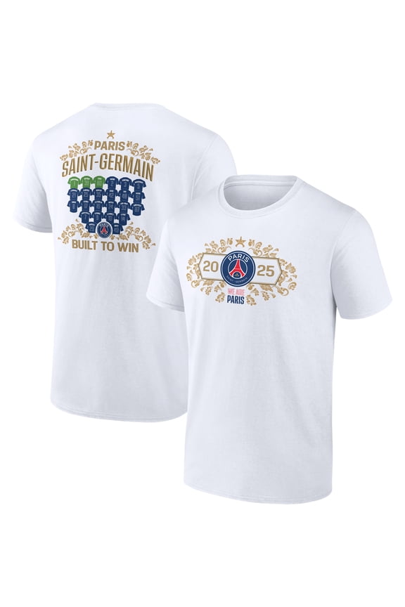 Men's White Paris Saint-Germain 2025 Champions League Winners Roster Jersey T-Shirt