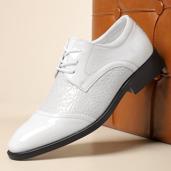 Men's White Patent Embossed Cap-Toe Formal Oxford Dress Shoes