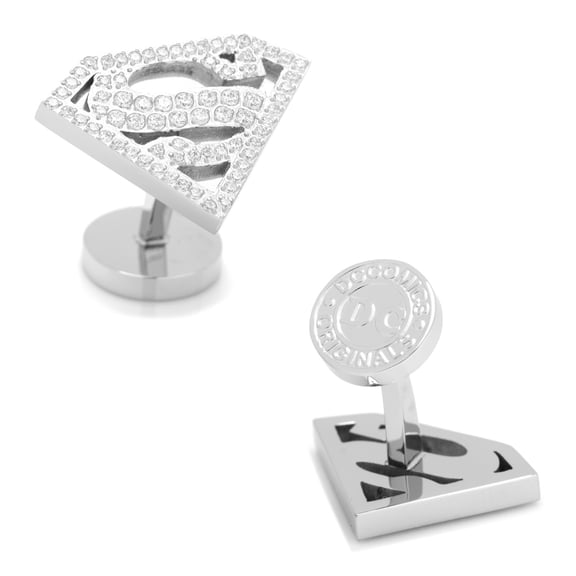 Men's White Pave Crystal Superman Cufflinks