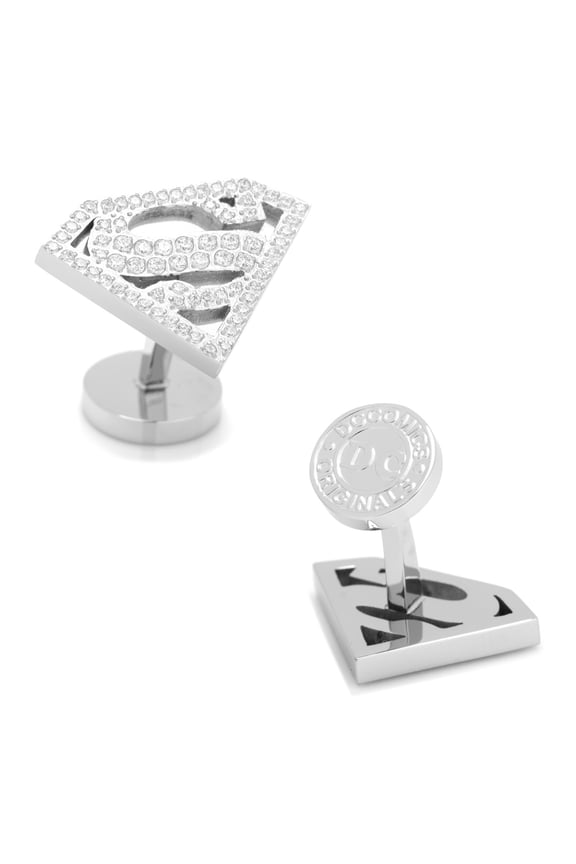 Men's White Pave Crystal Superman Cufflinks