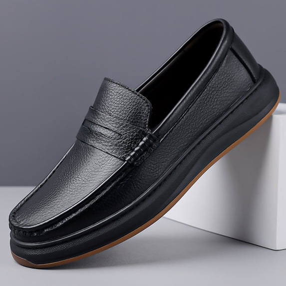 Men's White Perforated Genuine Leather Penny Loafers Slip-On Breathable Platform Casual Walking Shoes