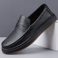thumbnail image 1 of Men's White Perforated Genuine Leather Penny Loafers Slip-On Breathable Platform Casual Walking Shoes, 1 of 6