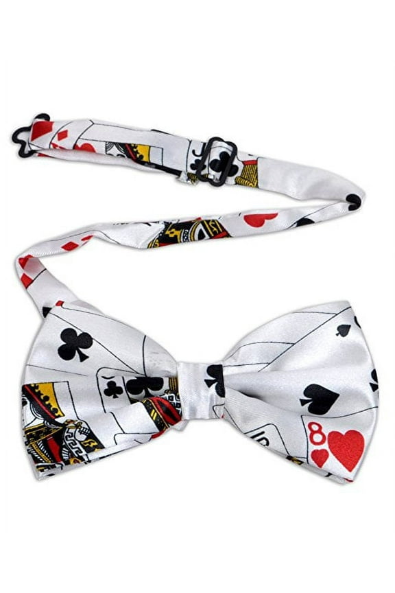 Men's White Poker Playing Cards Print Pattern Novelty Bow Tie