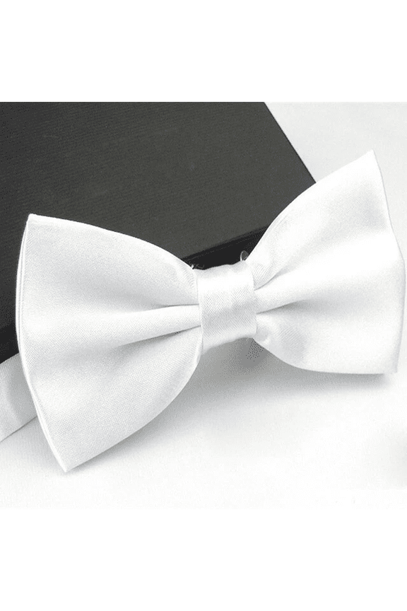 Men's White Pre-Tied Bow Tie, Adjustable Neckband for Wedding and Formal Wear
