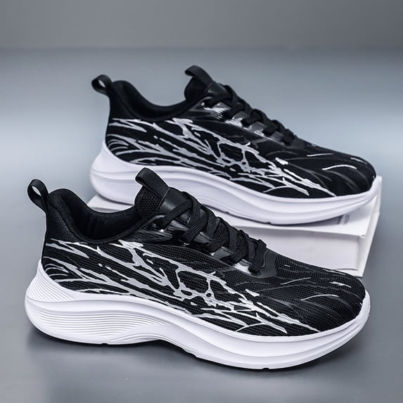 Men's White Red Gradient Mesh Lightweight Lace Up Casual Running Sneakers, Breathable Non-Slip Wide Toe Gym Outdoor Walking Trainers