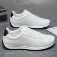 thumbnail image 1 of Men's White Retro Striped Leather Casual Sneakers, 1 of 6