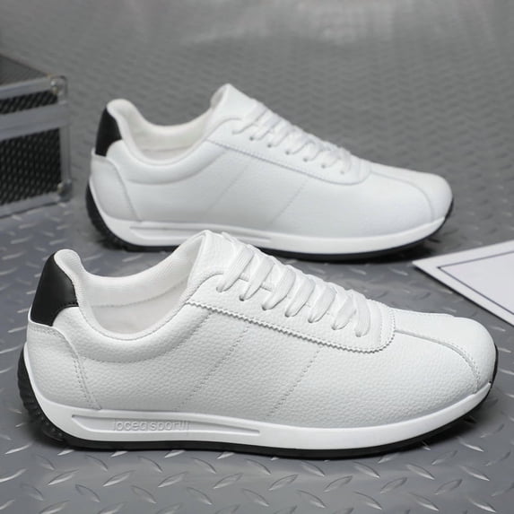 Men's White Retro Striped Leather Casual Sneakers