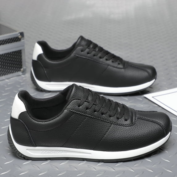 Men's White Retro Striped Leather Casual Sneakers