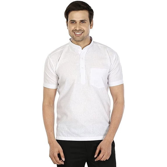 Men's White Short Sleeve Cotton blended Kurti For Summer's