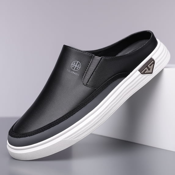 Men’s White Slip-On Backless Mule Sneakers - Casual Two-Tone Breathable Half Shoes