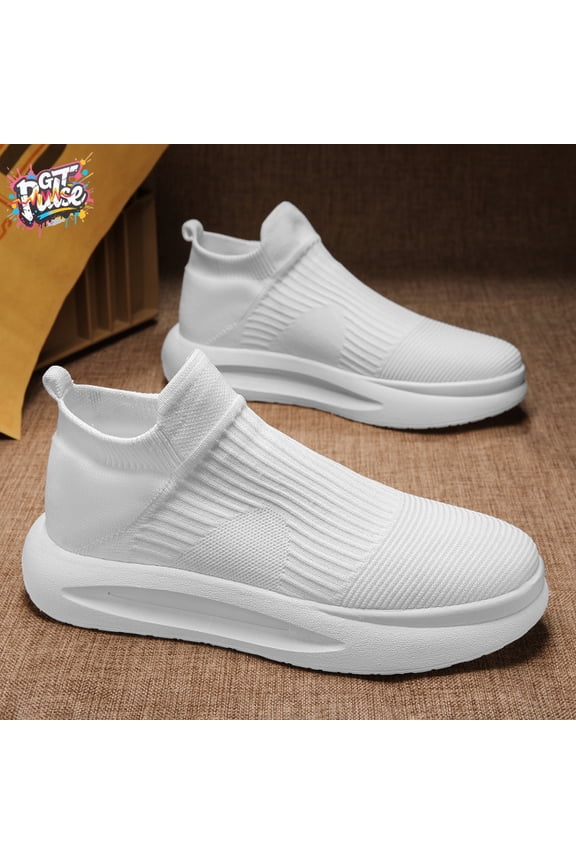 Men's White Slip-On Sock Shoes - High Quality PU Upper & Lining, Low-Top All-Season Sneakers with Cushioned Sole for, Gym, Beach - Wet/Dry Comfortable Walking Shoes (No Laces)