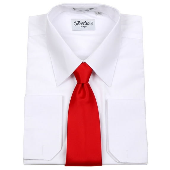 Men's White Solid Dress Shirt and Tie Set