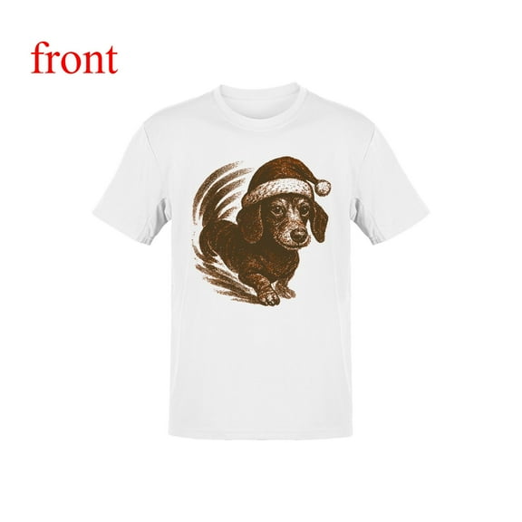 Men's White T-Shirt Graphic Tees Christmas Dachshund Dog With Santa Hat Design Shirts S-5XL Casual Daily Tops