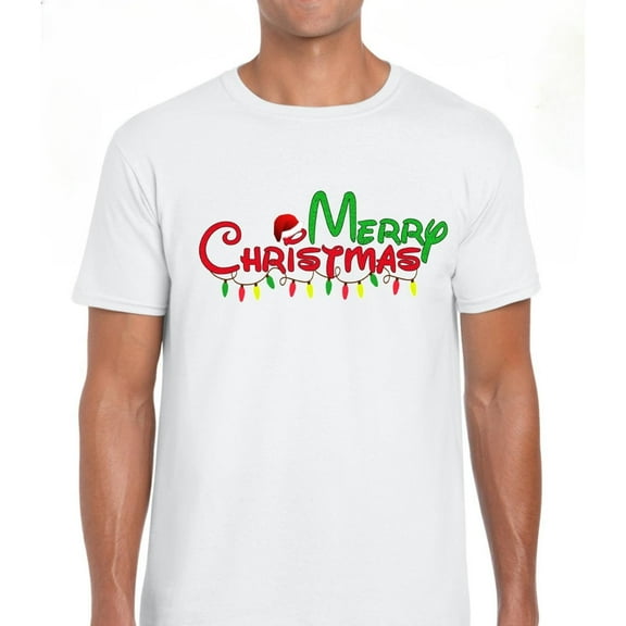 Men's White T-Shirt Graphic Tees "Merry Christmas" Light String Holiday Design Shirts S-5XL Casual Daily Tops