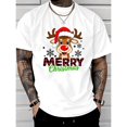 thumbnail image 1 of Men's White T-Shirt Graphic Tees "Merry Christmas" Reindeer with Santa Hat Plaid Design Shirts S-5XL Casual Daily Tops, 1 of 5