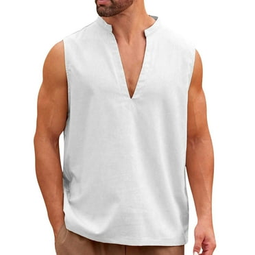 Men's White Tank Tops Summer Stretch Polyester Sleeveless Sleeveless Summer Tops Solid Color V Neck Basic Sleeveless T-Shirts S-5XL