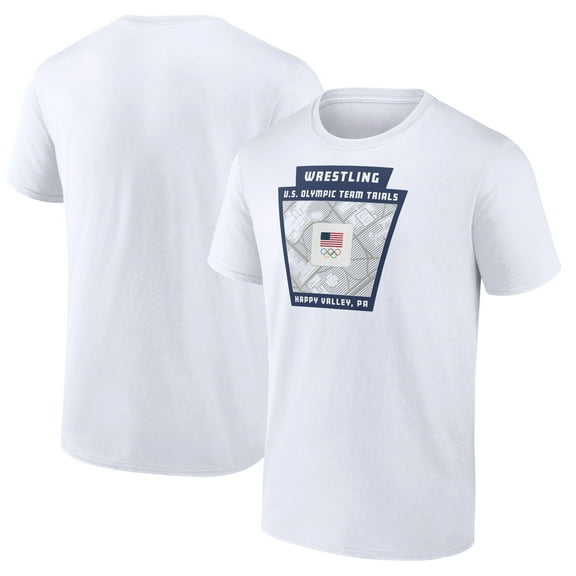 Men's White Team USA U.S. Olympic Team Wrestling Trials Keystone Map T-Shirt