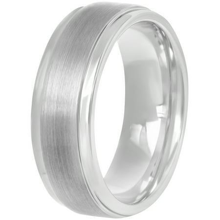 Men's White Tungsten 8MM Comfort Fit Step Edge Wedding Band