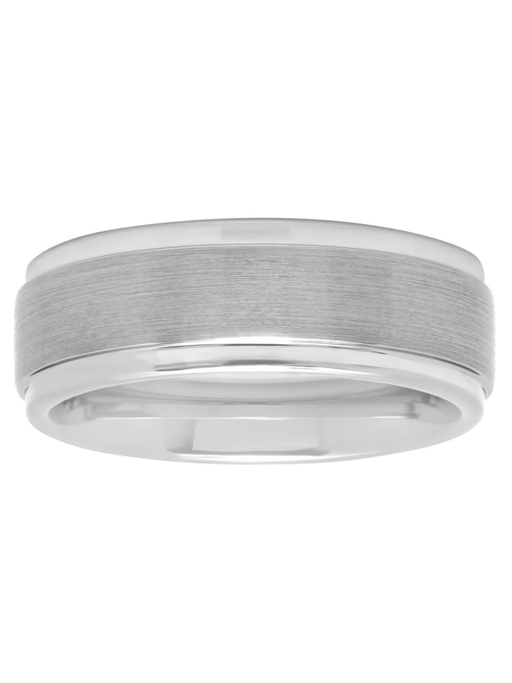 Men's White Tungsten 8MM Comfort Fit Step Edge Wedding Band