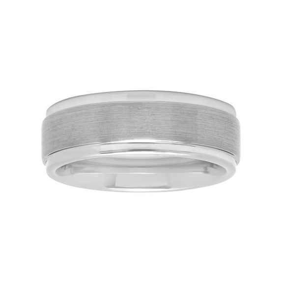 Men's White Tungsten 8MM Comfort Fit Step Edge Wedding Band
