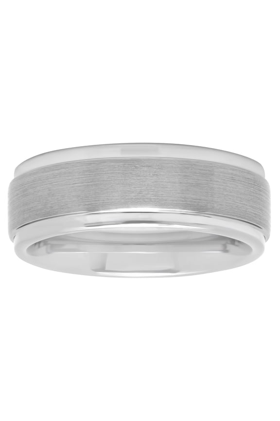 Men's White Tungsten 8MM Comfort Fit Step Edge Wedding Band