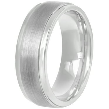 Men's White Tungsten 8MM Comfort Fit Step Edge Wedding Band