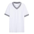thumbnail image 1 of Men’s White V-Neck T-Shirt – Short Sleeve Tee with White Greek Key Trim on Collar & Cuffs, 1 of 1