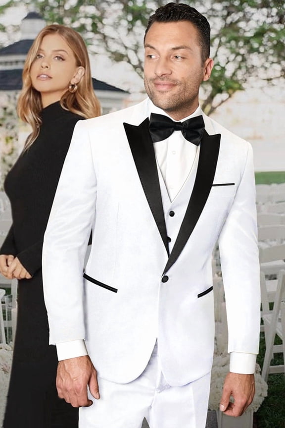 Men's White Vested Peak Lapel Suit 46 Long