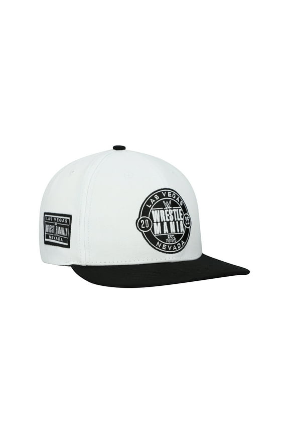 Men's White WrestleMania Circle Patch Adjustable Snapback Hat