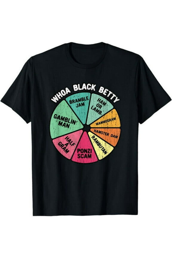 Men's 'Whoa Black Betty' 1970s Rock Music Pie Chart Graphic T-Shirt - Soft, Breathable 100% Cotton, Fun Pop Art Style Casual T-Shirt, Colorful Design, Machine Washable, Vintage T-Shirt