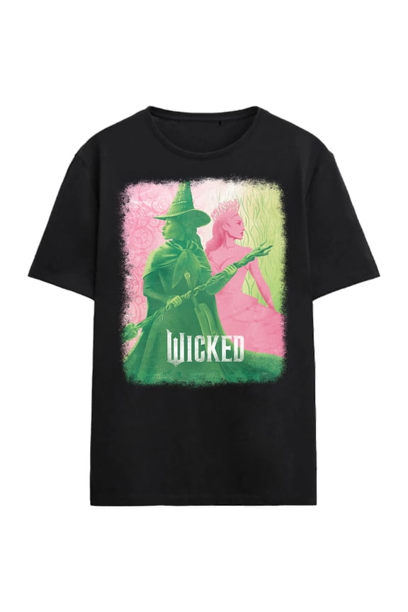 Wicked: Part 1 Duo in Color on Black Short Sleeve Adult T-Shirt-XXL