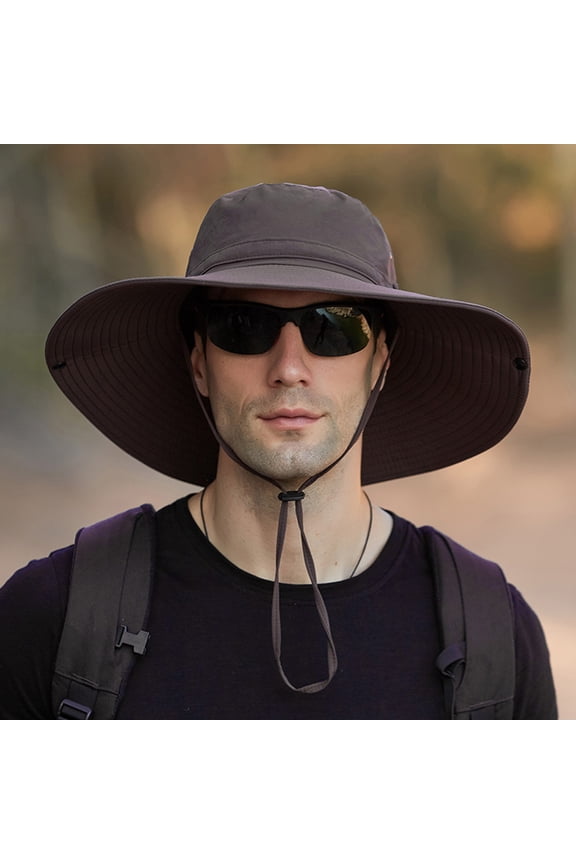 Men's Wide Brim Fisherman Hat, Waterproof and Breathable Sun Hat for Hiking, Outdoor, Fishing, and Beach, Foldable Travel Hat with Neck Cord-Coffee