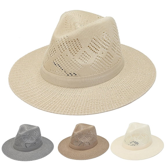 Men's Wide Brim Panama Hat, UPF Sun Protection Beach Hat, Lightweight Woven Straw Hat for Summer, Outdoor, Fishing, Gardening, and Travel, Foldable Packable Sun Hat for Men-Beige