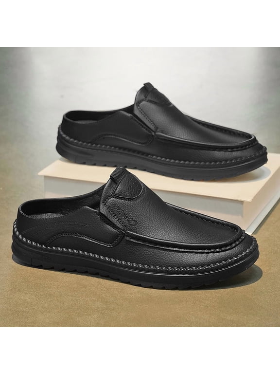 Men's Wide Fit Backless Mule Loafers Slip On Casual Shoes Comfort Non‑Slip Lightweight Half Back Dress Walking Shoes for Daily Wear