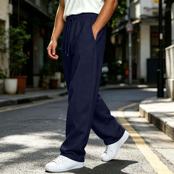 Men's Wide Leg Baggy Sweatpants Straight Leg Heavyweight Drawstring Waist with Deep Pockets Casual Pants