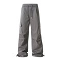 thumbnail image 1 of Men's Wide-Leg Cargo Pants - Drawstring Waist & Adjustable Cuffs for Streetwear & Casual Outfits Dark Gray 2XL, 1 of 5