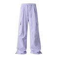 thumbnail image 1 of Men's Wide-Leg Cargo Pants - Drawstring Waist & Adjustable Cuffs for Streetwear & Casual Outfits Light Purple M, 1 of 5