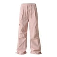 thumbnail image 1 of Men's Wide-Leg Cargo Pants - Drawstring Waist & Adjustable Cuffs for Streetwear & Casual Outfits Pink L, 1 of 5